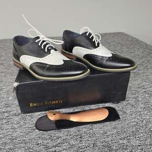 Enzo Romeo Wooden 08 Spectator Wingtip Oxford Men's Size 9 Two-Tone Black White